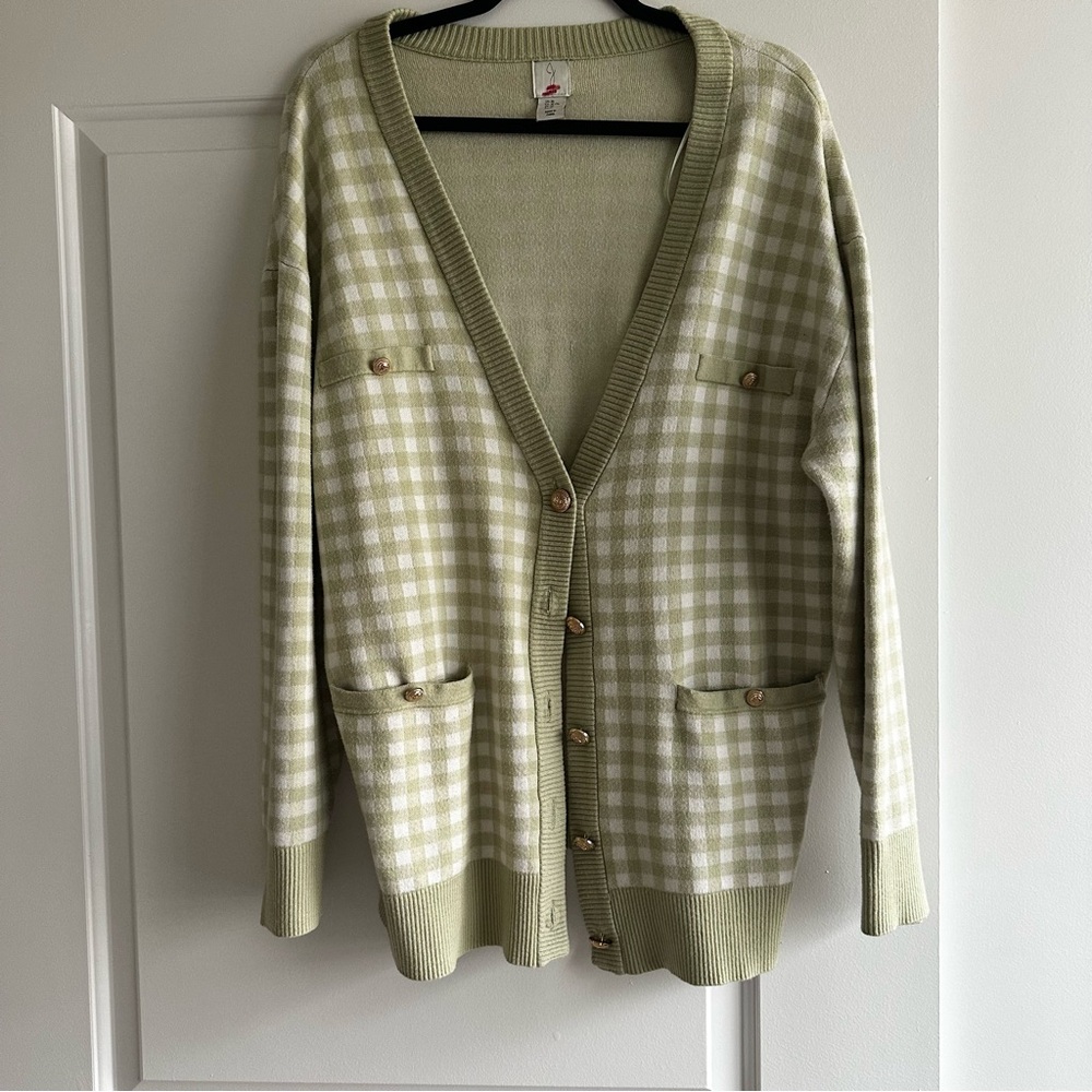 Joie Lime Green Checkered Women's Cardigan